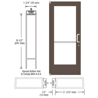 CRL-U.S. Aluminum Bronze Black Anodized 550 Series Wide Stile (LHR) HLSO Single 3'0 x 7'0 Offset Hung with Pivots for Surf Mount Closer Complete Door Std. Lock and 9-1/2" Bottom Rail