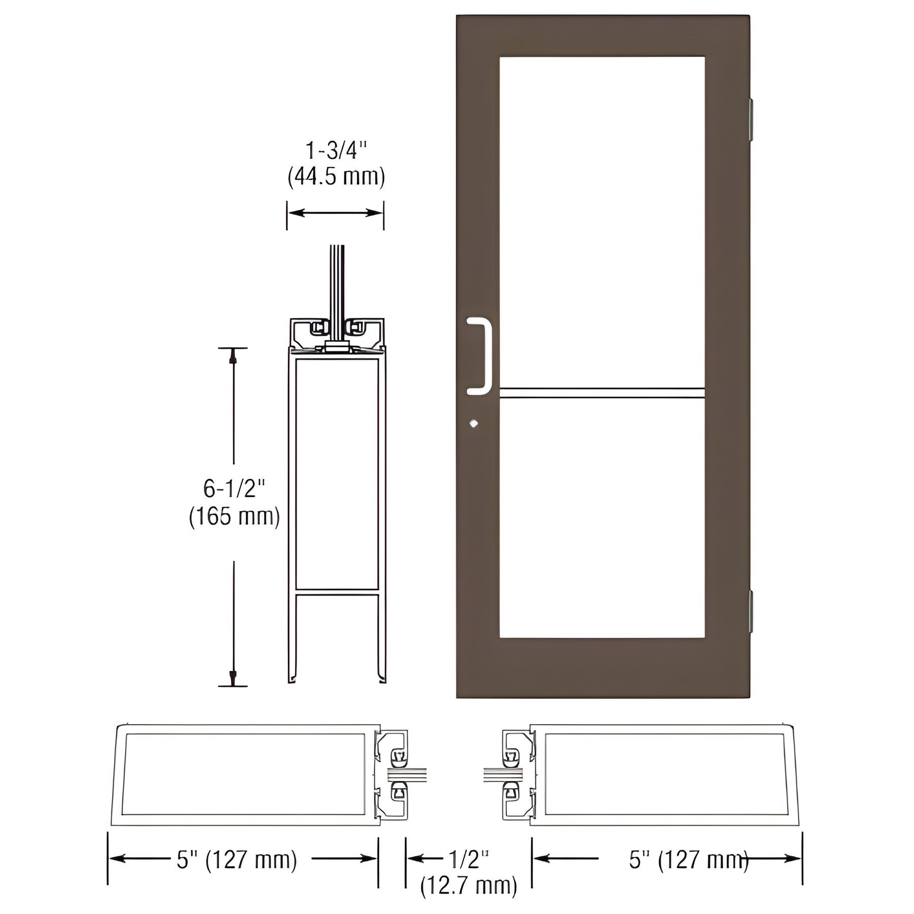 CRL-U.S. Aluminum Bronze Black Anodized 550 Series Wide Stile (RHR) HRSO Single 3'0 x 7'0 Offset Hung with Butt Hinges for Surf Mount Closer Complete Door Std. MS Lock & Bottom Rail