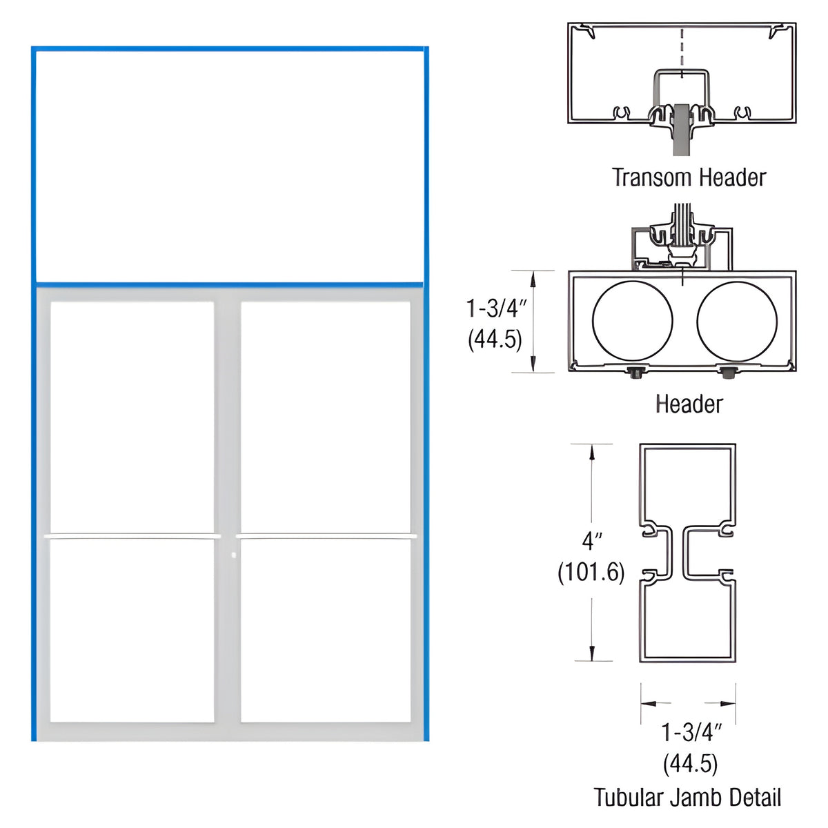 CRL-U.S. Aluminum Bronze Black Anodized 75-1/2" x 126" 400 Series Transom Double Door Frame for Center Hung OHCC