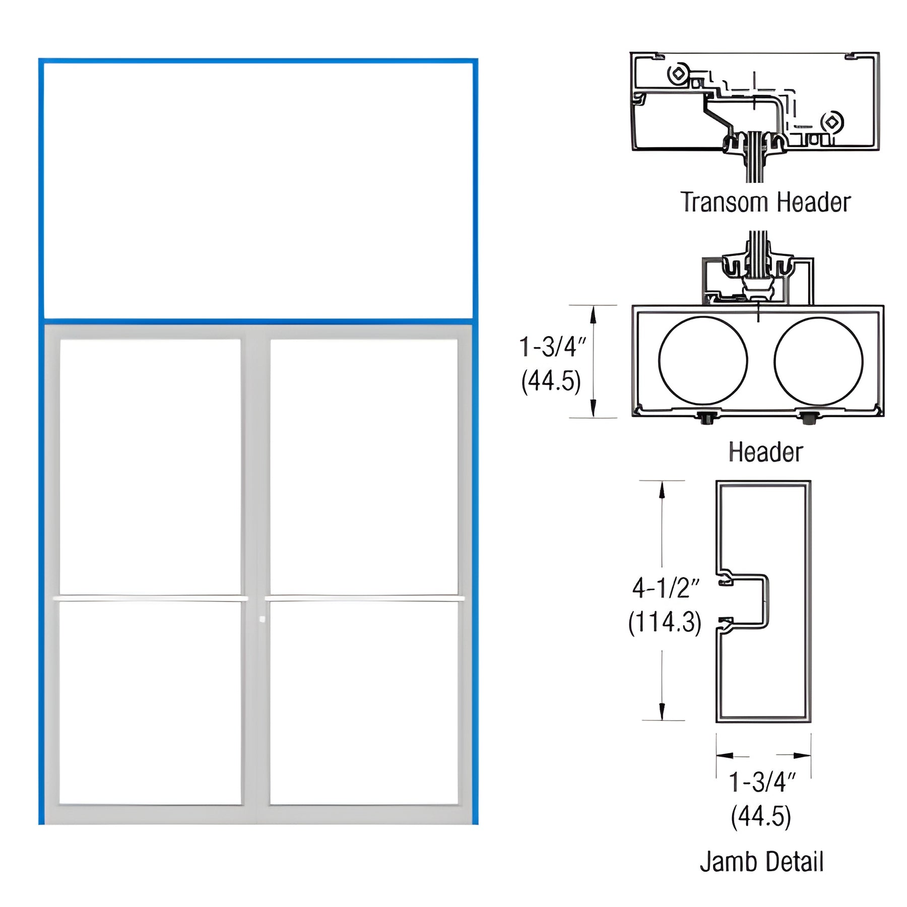 CRL-U.S. Aluminum Bronze Black Anodized 75-1/2" x 126" Blank 450 Transom Double Door Frame
