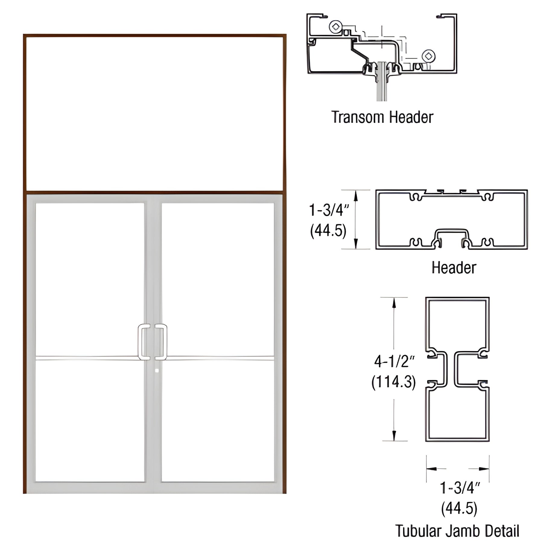 CRL-U.S. Aluminum Bronze Black Anodized 75-1/2" x 126" Series 450 Tubular Butt Hinge Transom Frame Complete (2FT)