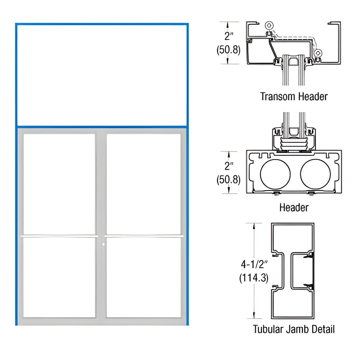 CRL-U.S. Aluminum Bronze Black Anodized 76" x 126" 451 Series Transom Double Door Frame for Center Hung OHCC