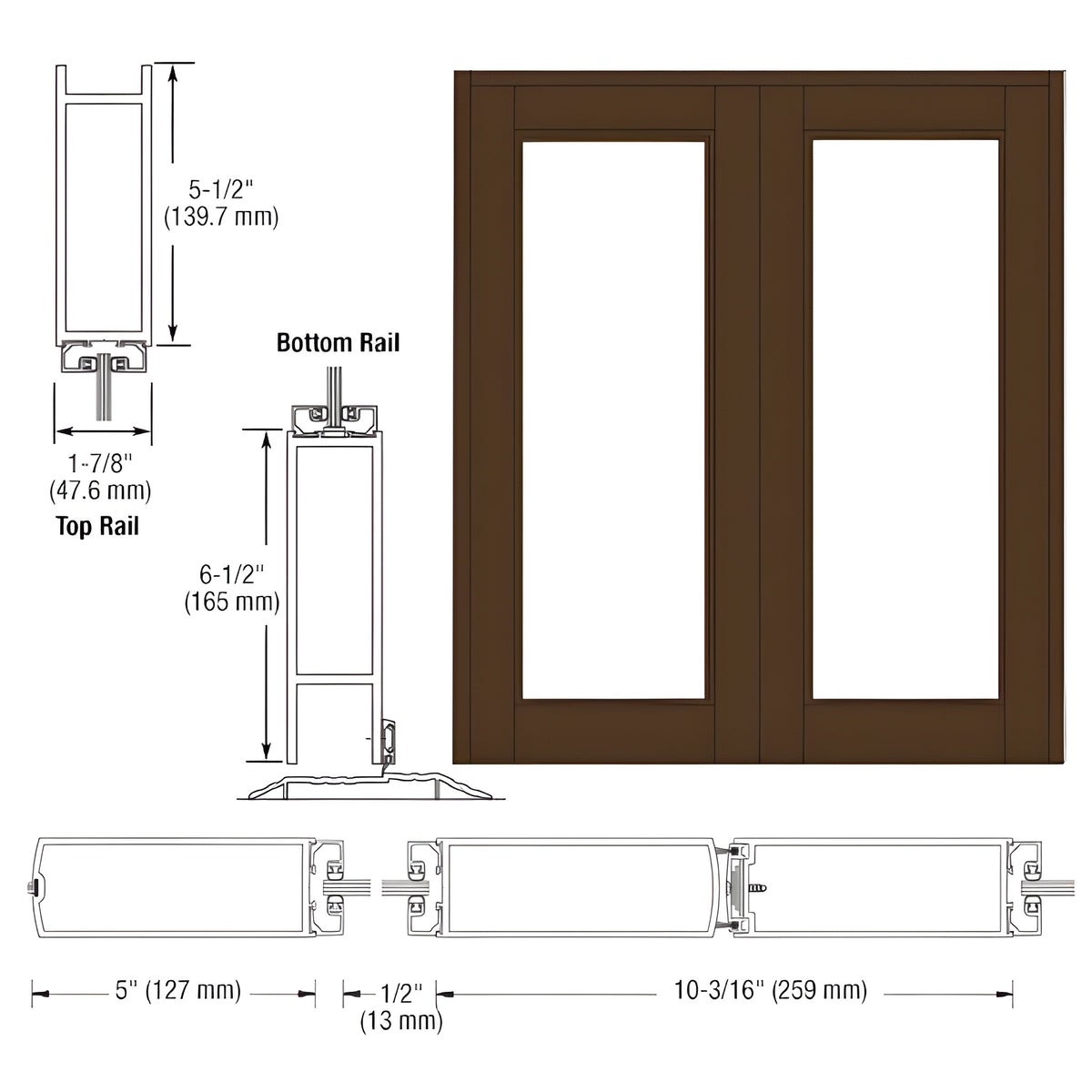 CRL-U.S. Aluminum Bronze Black Anodized Blank Pair Series 850 Durafront Wide Stile Center Hung Entrance Doors- No Prep