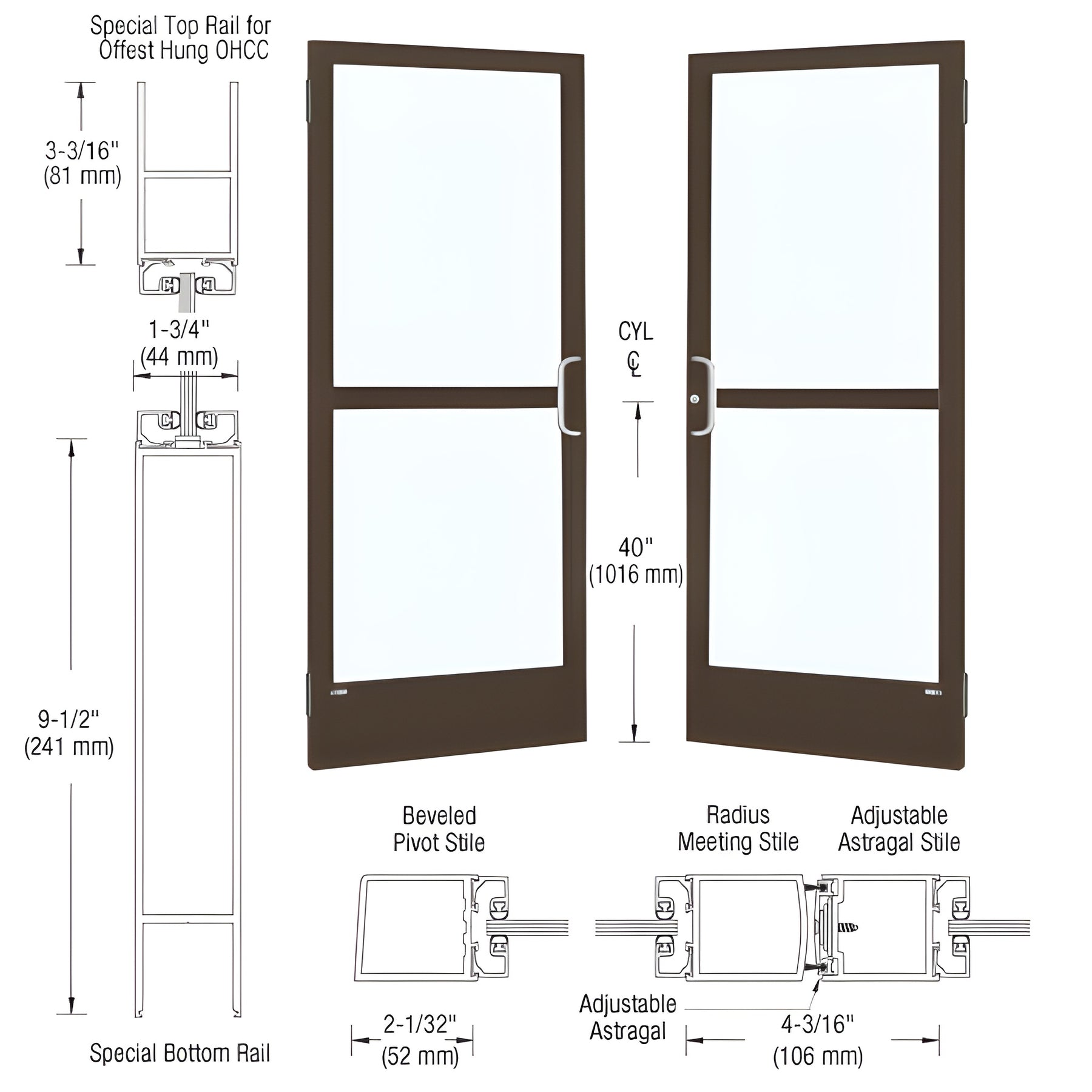 CRL-U.S. Aluminum Bronze Black Anodized Custom Pair 72" x 84" Series 250 Narrow Stile Butt Hinge Entrance Door for OHCC