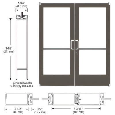 CRL-U.S. Aluminum Bronze Black Anodized Custom Pair Series 400 Medium Stile Offset Pivot Entrance Doors for Surface Mount Door Closer