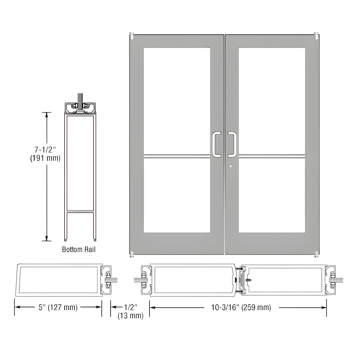 CRL-U.S. Aluminum Bronze Black Anodized Custom Pair Series 550 Wide Stile Offset Pivot Entrance Doors for Surface Mount Door Closers