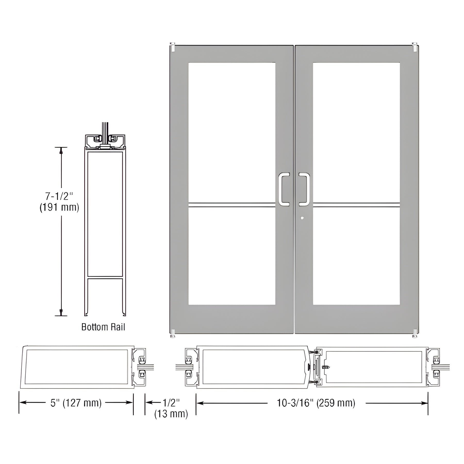 CRL-U.S. Aluminum Bronze Black Anodized Custom Pair Series 550 Wide Stile Offset Pivot Entrance Doors for Surface Mount Door Closers