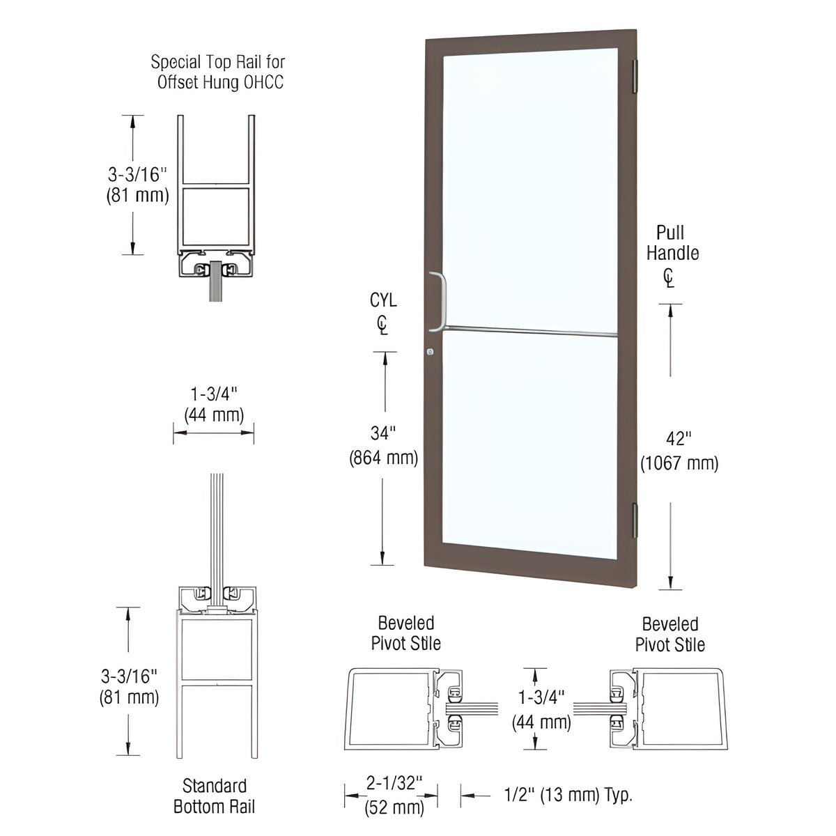 CRL-U.S. Aluminum Bronze Black Anodized Custom Single 36" x 84" Series 250 Narrow Stile Butt Hinge Entrance Door for OHCC