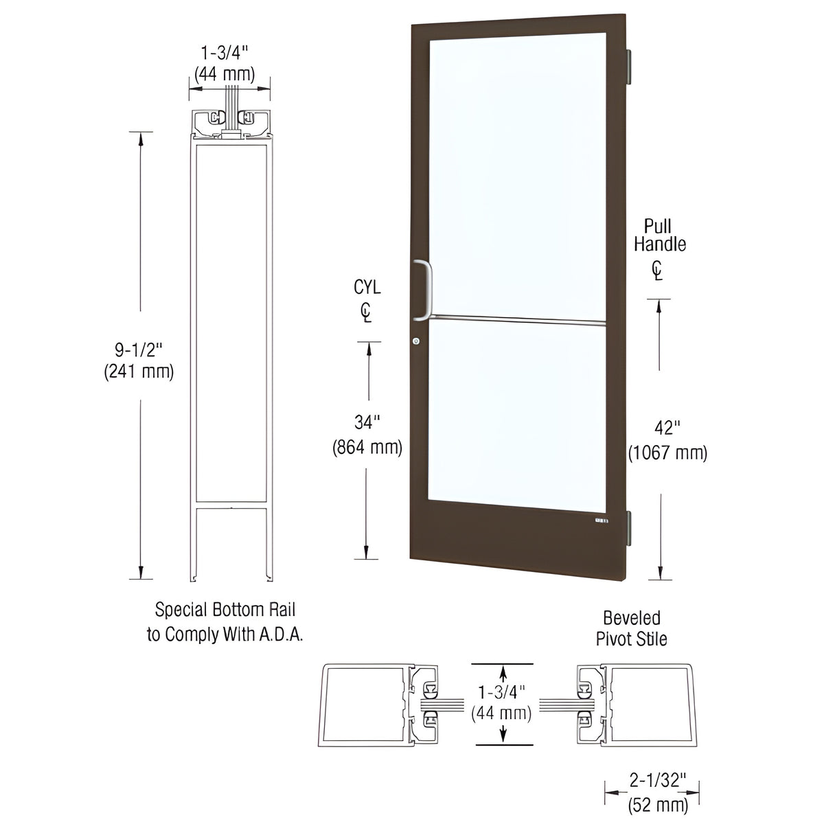 CRL-U.S. Aluminum Bronze Black Anodized Custom Single 36" x 84" Series 250 Narrow Stile Butt Hinge Entrance Door