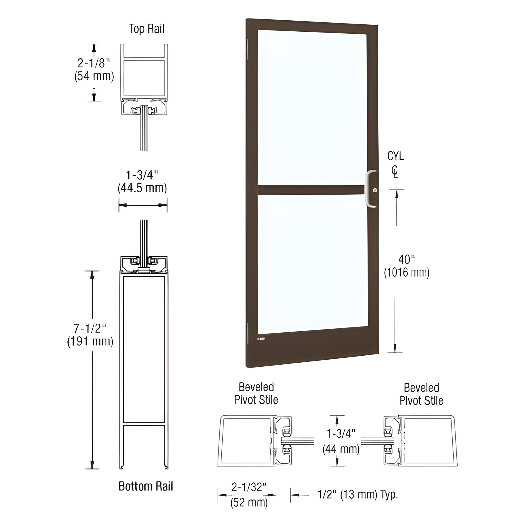 CRL-U.S. Aluminum Bronze Black Anodized Custom Single 36" x 84" Series 250 Narrow Stile Butt Hinge Entrance Door