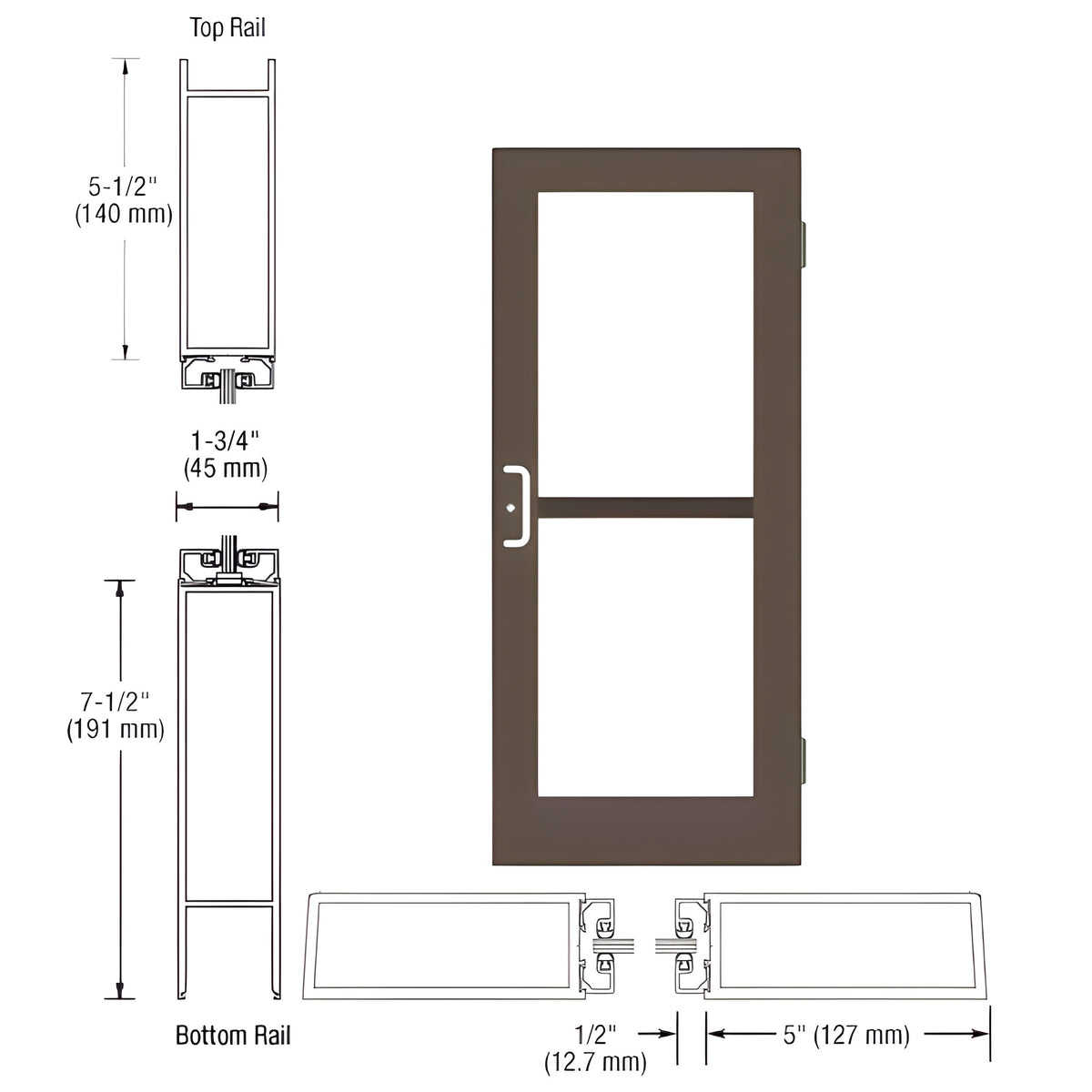 CRL-U.S. Aluminum Bronze Black Anodized Custom Single 36" x 84" Series 550 Wide Stile Butt Hinge Entrance Door