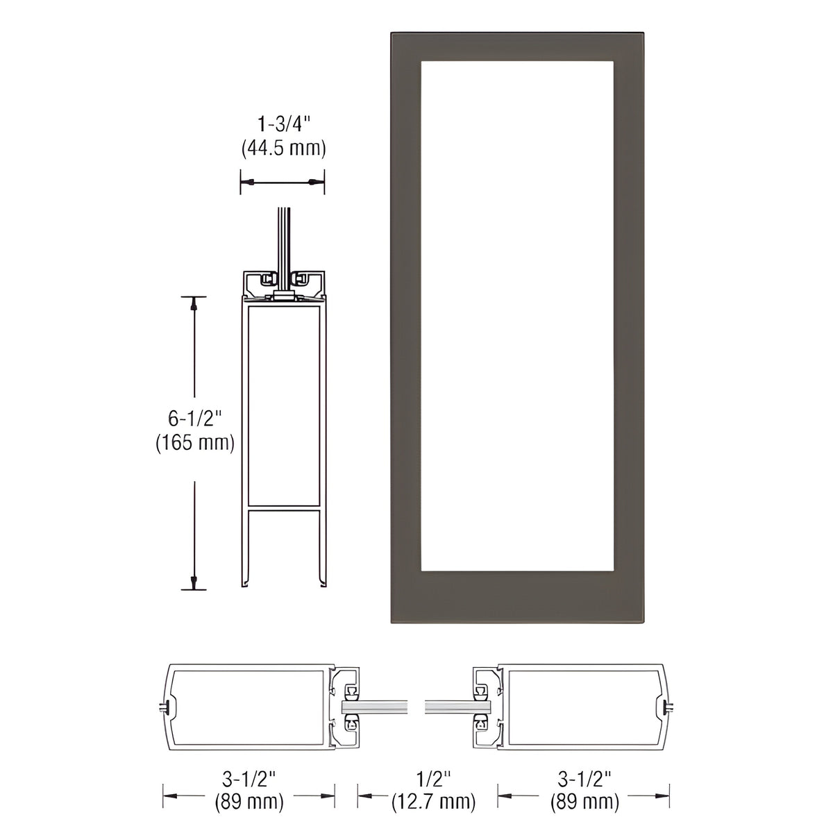 CRL-U.S. Aluminum Bronze Black Anodized Custom Single Blank 400 Medium Stile Center Hung Entrance Door - No Prep