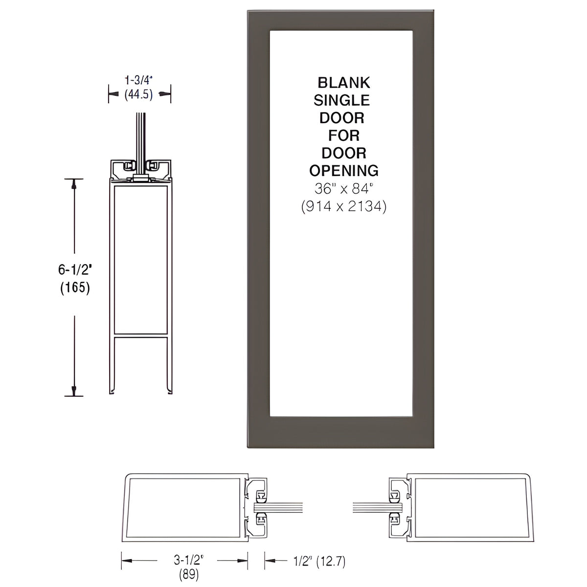 CRL-U.S. Aluminum Bronze Black Anodized Custom Single Blank 400 Medium Stile Offset Hung Entrance Door - No Prep