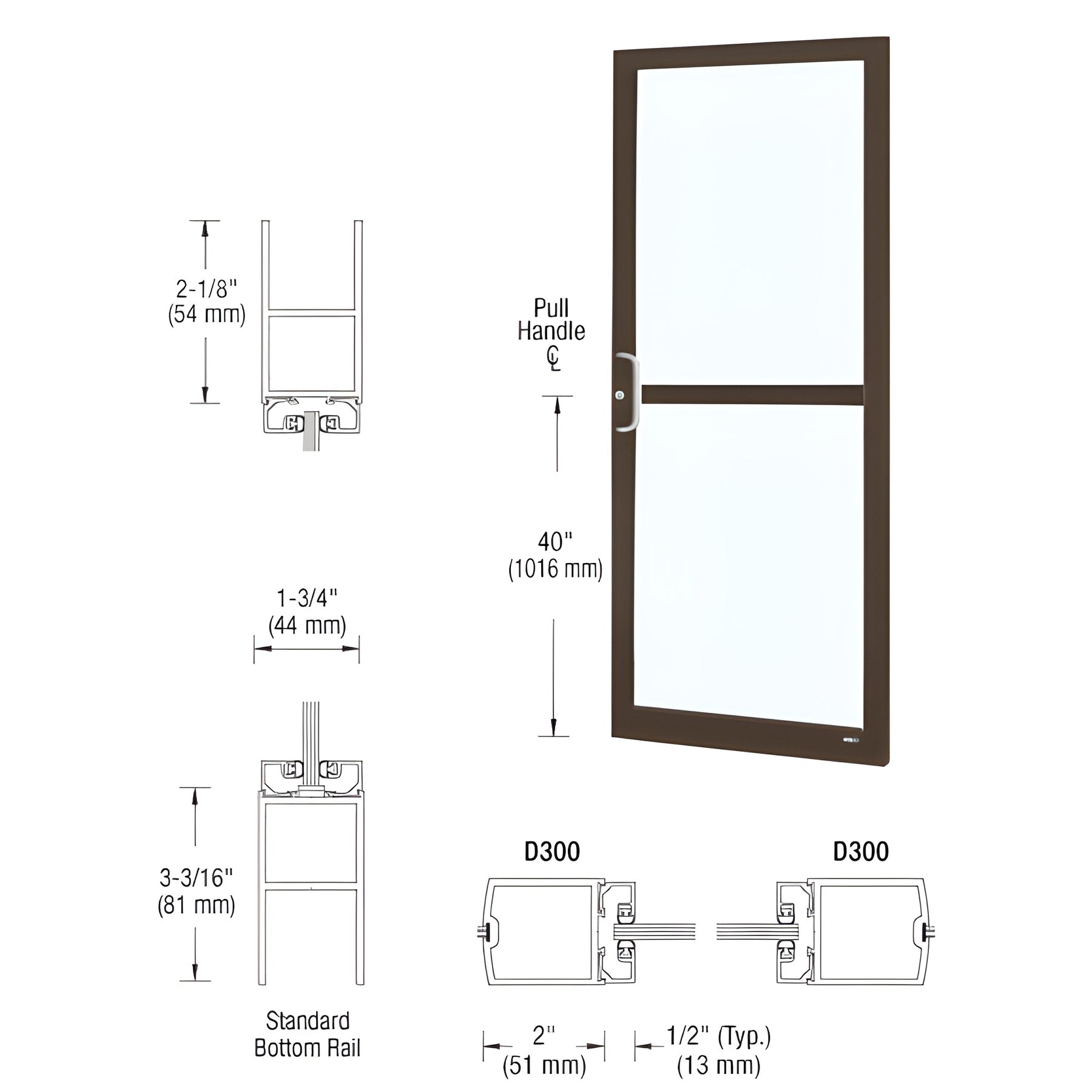 CRL-U.S. Aluminum Bronze Black Anodized Custom Single Series 250 Narrow Stile Center Pivot Entrance Door For Panic and Overhead Concealed Door Closer
