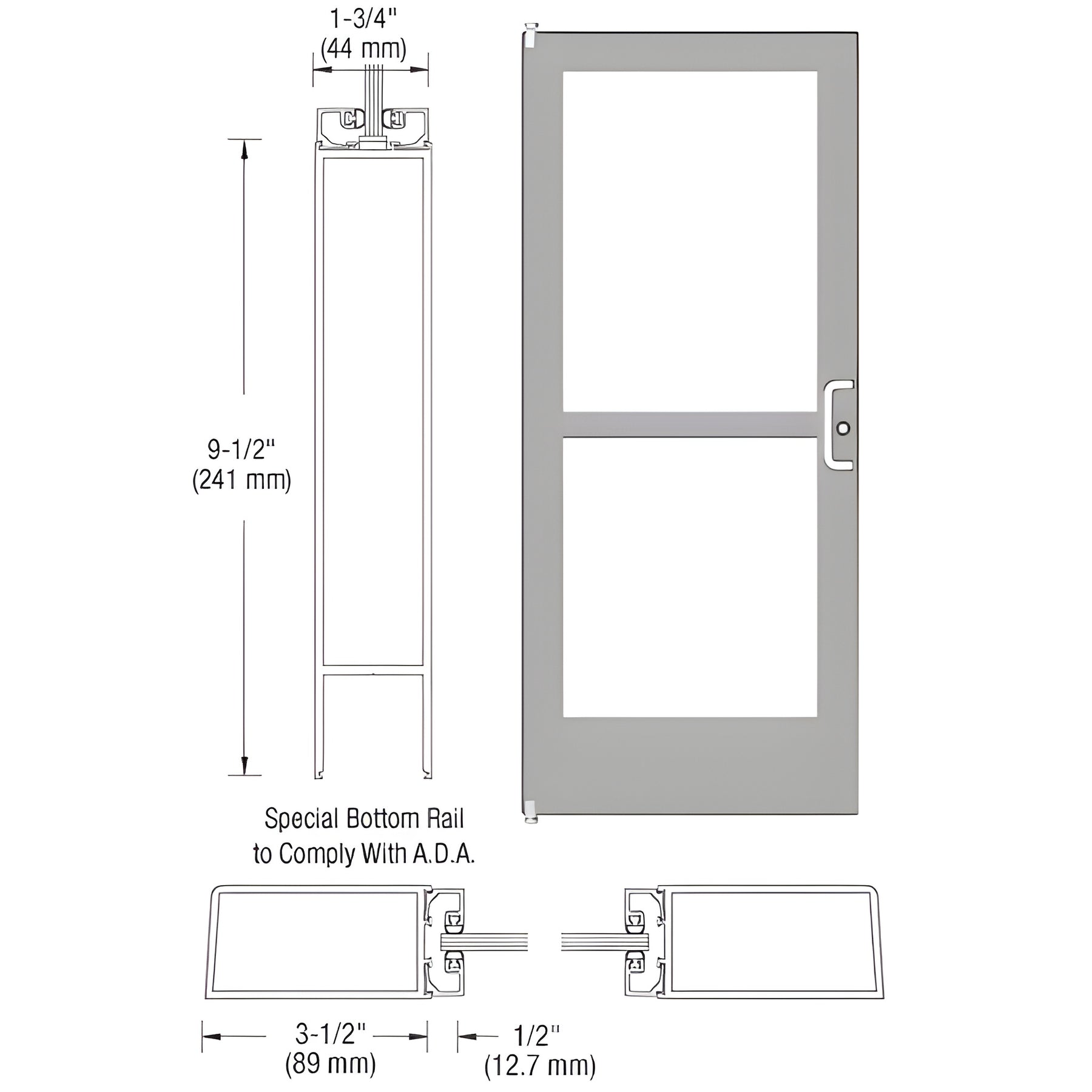 CRL-U.S. Aluminum Bronze Black Anodized Custom Single Series 400 Medium Stile Offset Pivot Entrance Door With Rim Device for Surface Mount Door Closer