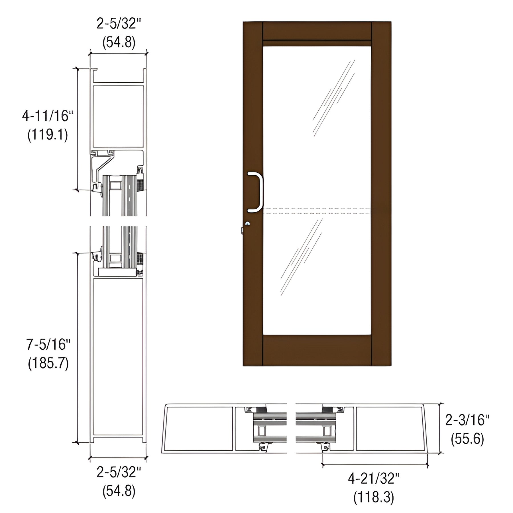CRL-U.S. Aluminum Bronze Black Anodized Custom Single Series 604 Blast Resistant Butt Hinge Entrance Door With Panic for Surface Mount Door Closer
