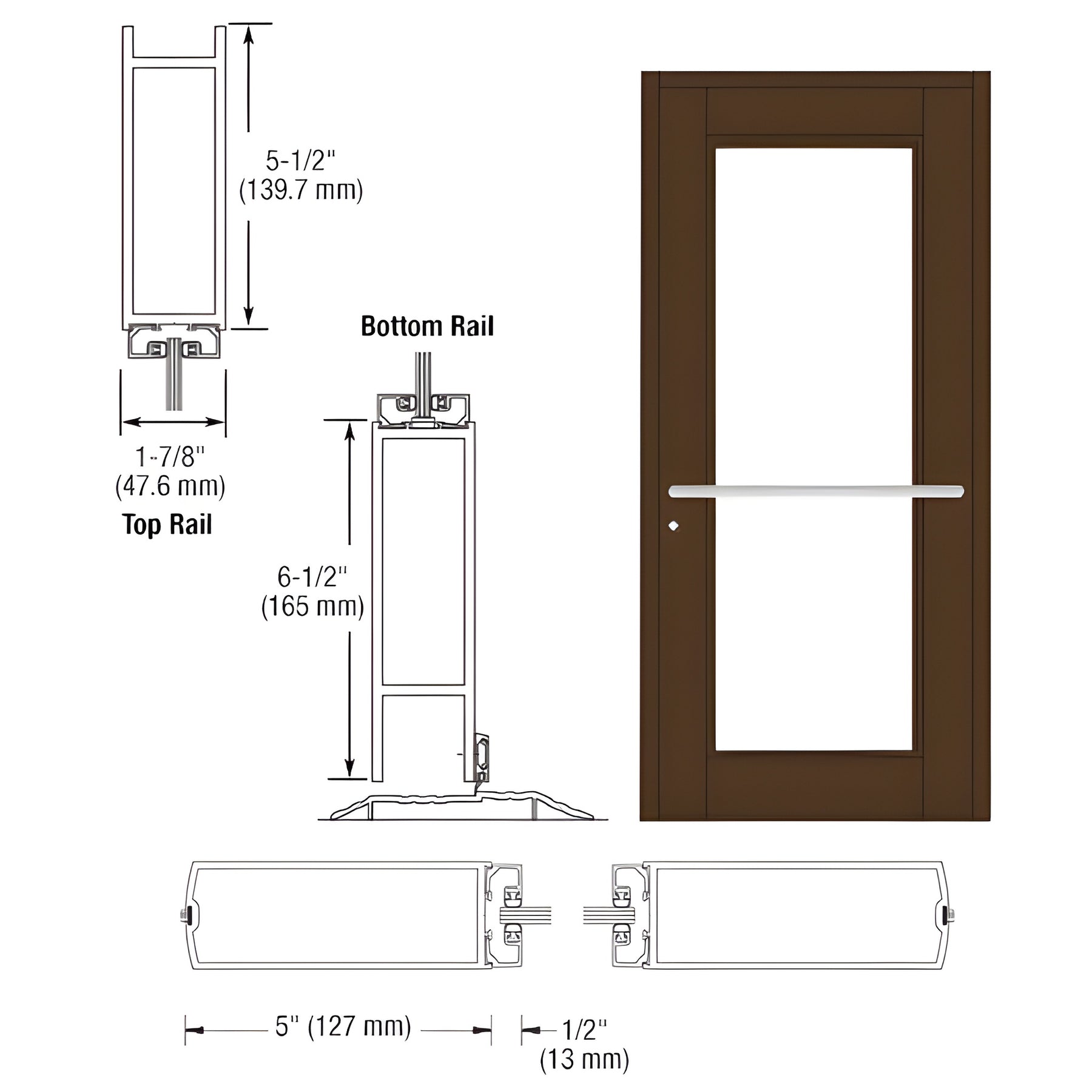 CRL-U.S. Aluminum Bronze Black Anodized Custom Single Series 850 Durafront Wide Stile Center Pivot Entrance Door for Overhead Concealed Door Closer
