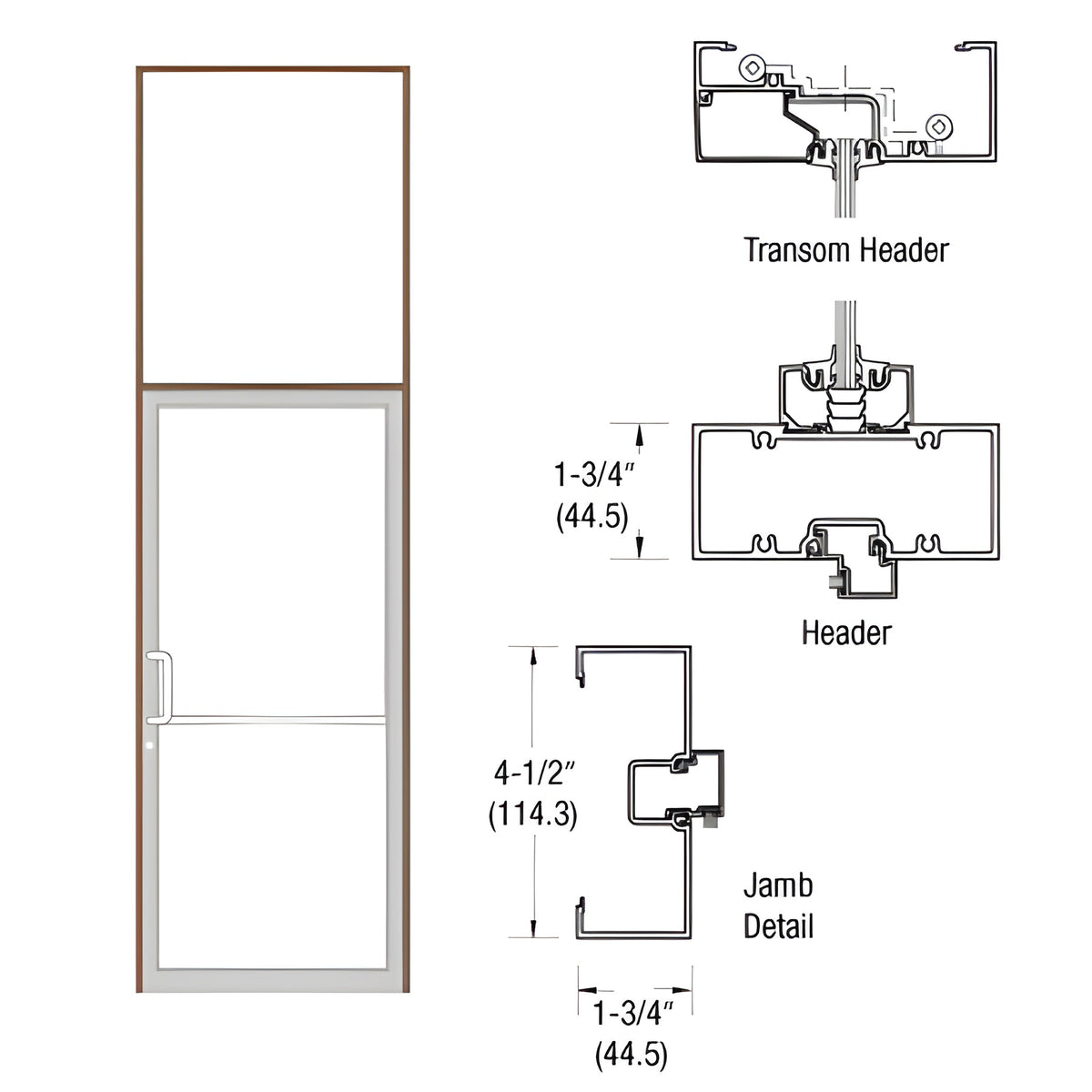 CRL-U.S. Aluminum Bronze Black Anodized Custom Sized Series 450 Open Back Butt Hinge Transom Frame Complete (1FT)