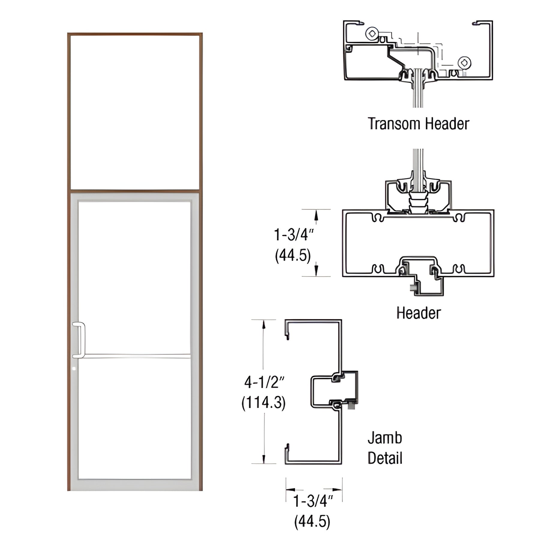 CRL-U.S. Aluminum Bronze Black Anodized Custom Sized Series 450 Open Back Butt Hinge Transom Frame Complete (1FT)