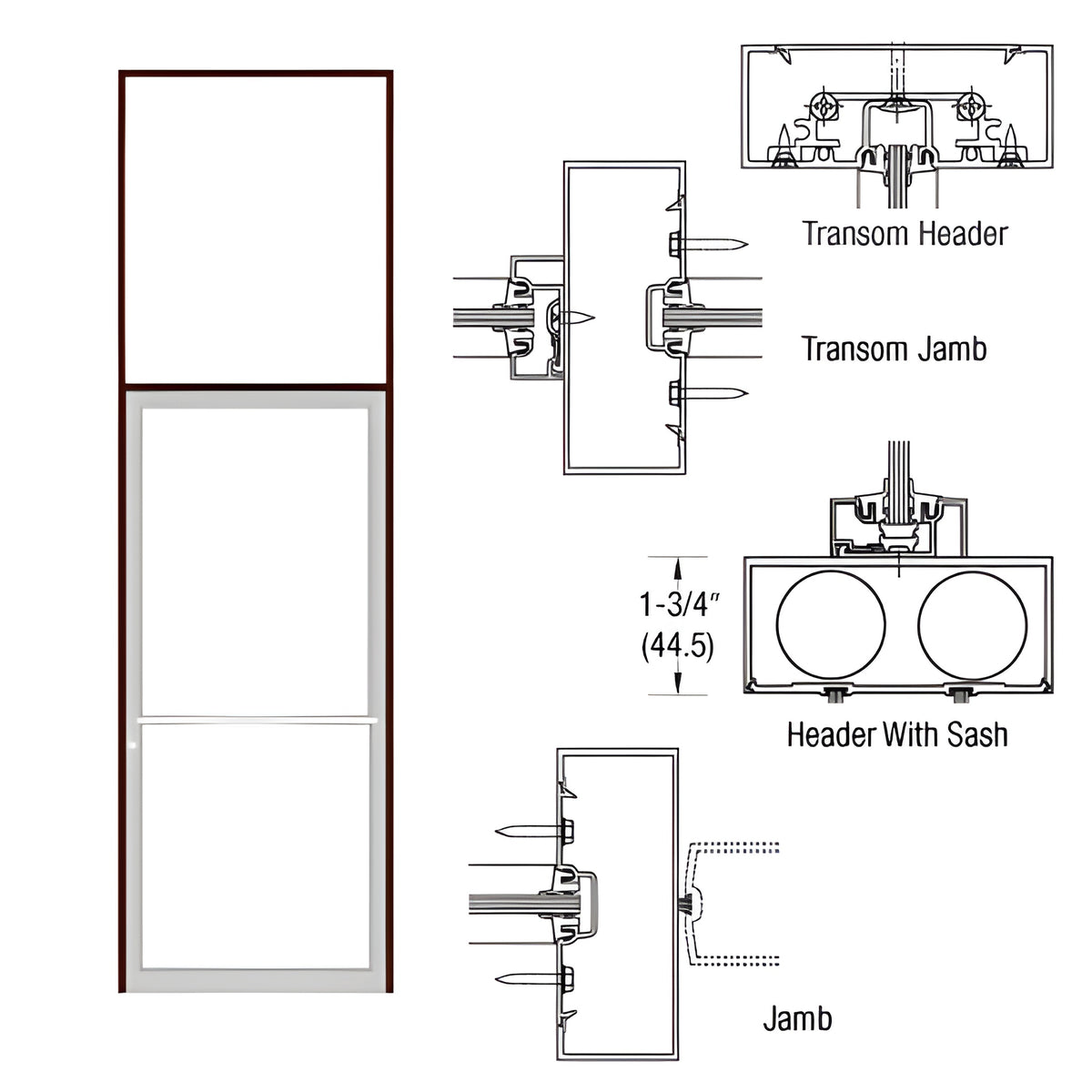 CRL-U.S. Aluminum Bronze Black Anodized Custom Sized Series 450 Transom Single Door Frame