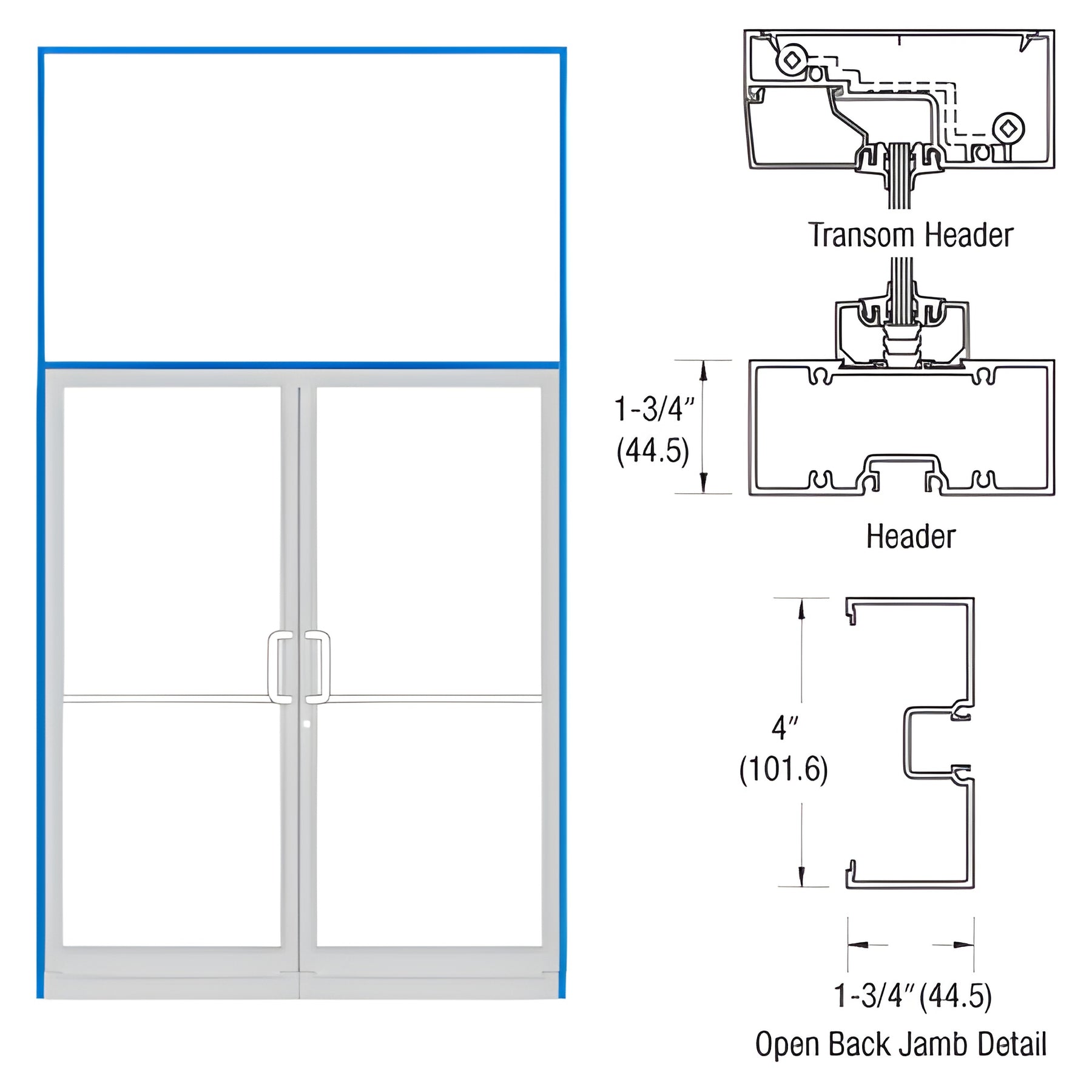 CRL-U.S. Aluminum Bronze Black Anodized Double Door 75-1/2" x 126" 400 Series Transom Frame for Offset Pivots Using Surface Mount Closers