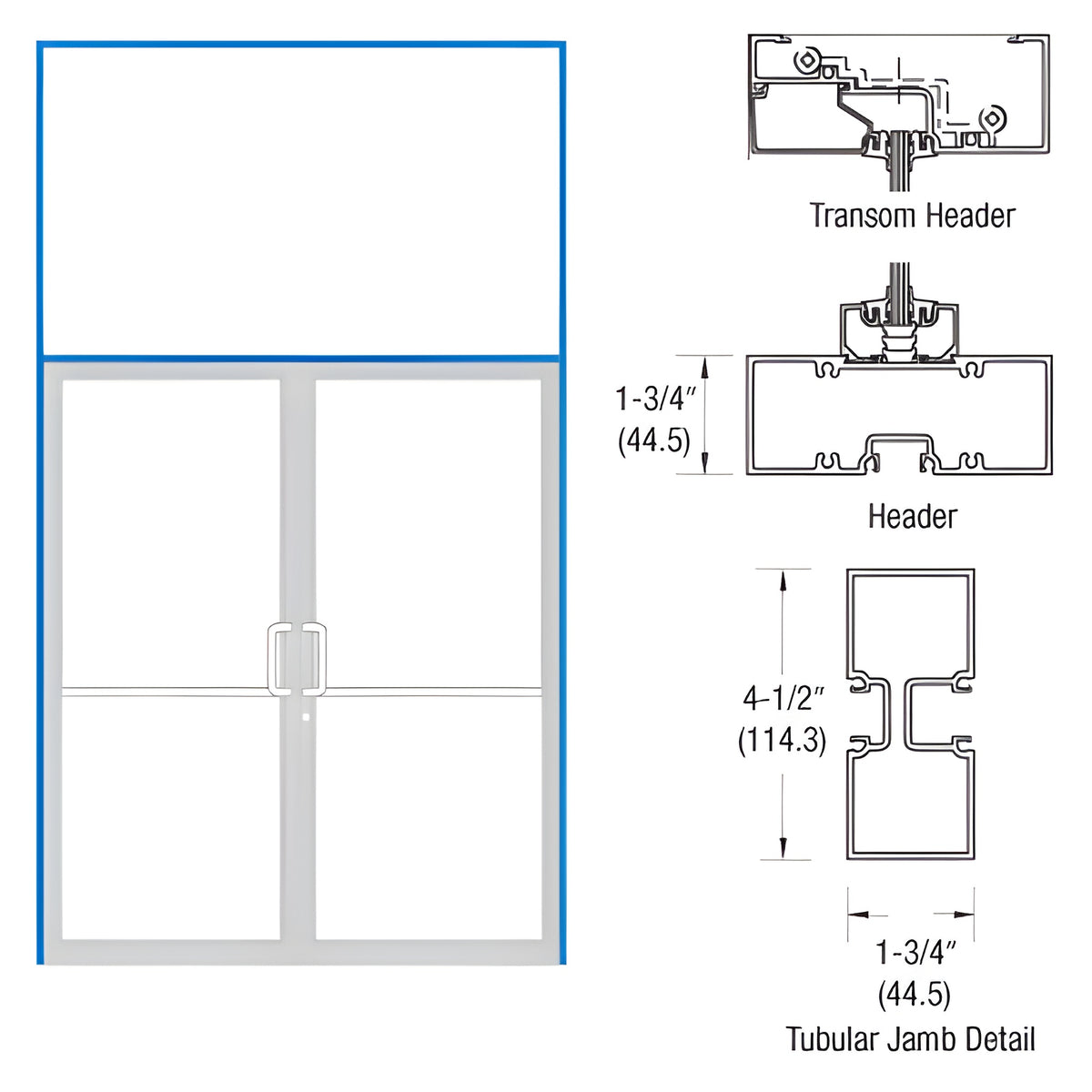 CRL-U.S. Aluminum Bronze Black Anodized Double Door 75-1/2" x 126" 450 Series Single Acting Transom Frame