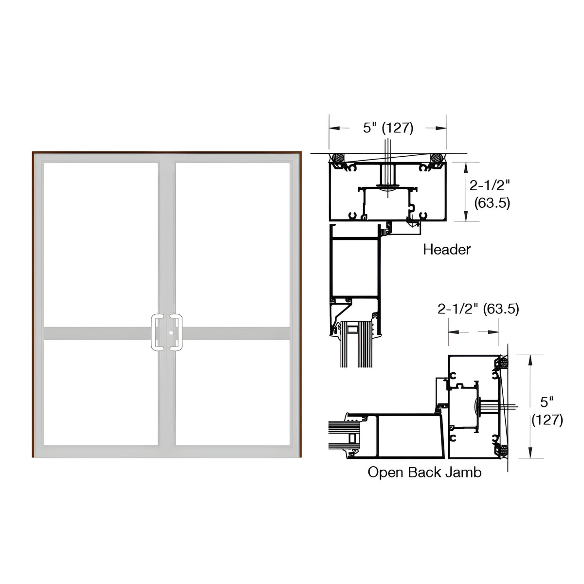 CRL-U.S. Aluminum Bronze Black Anodized IG600 Series Custom Up/Over Door Frame for Geared Hinge, CVR Strike, and Surface Closer