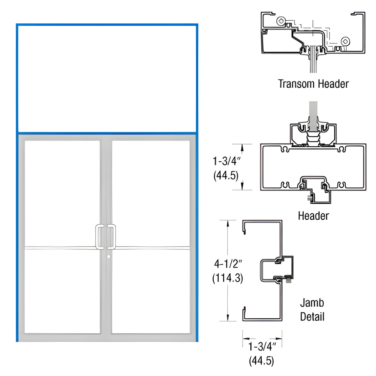 CRL-U.S. Aluminum Bronze Black Anodized Open Back Transom Frame for Pair of Doors Prepped for Off Set Pivot Using Surface Closers