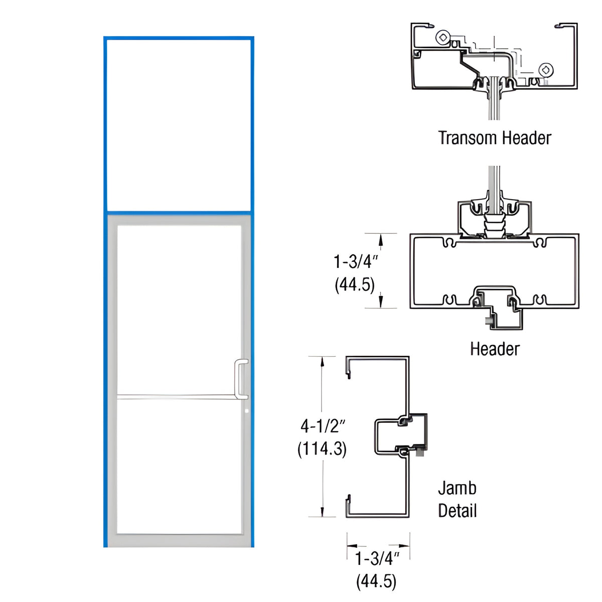 CRL-U.S. Aluminum Bronze Black Anodized Right Hand Transom Frame Open Back for Single Door Prepped for Pair Butt Hinges