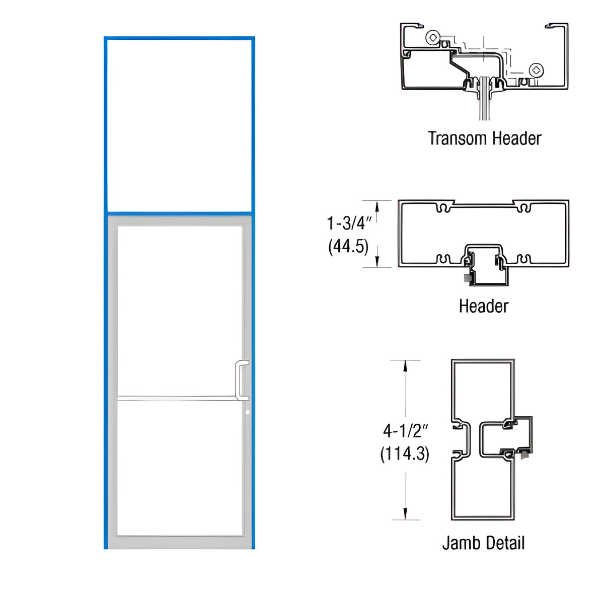 CRL-U.S. Aluminum Bronze Black Anodized Right Hand Tubular Transom Single Door Frame Prepped for Pair DH009 Butt Hinges Deadlock Strike