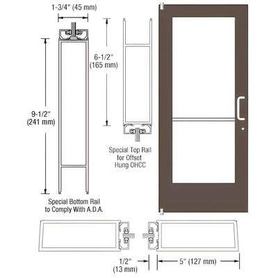 CRL-U.S. Aluminum Bronze Black Anodized Single 36" x 84" Series 550 Wide Stile Right Side Latch Offset Pivot Entrance Door for 90 Degree Overhead Concealed Door Closer