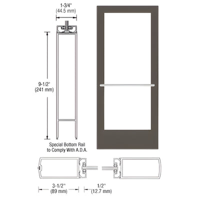 CRL-U.S. Aluminum Bronze Black Anodized Single Active Leaf of Pair 36" x 84" Series 400 Medium Stile Left Side Latch Center Pivot Entrance Door for Overhead Concealed Door Closer