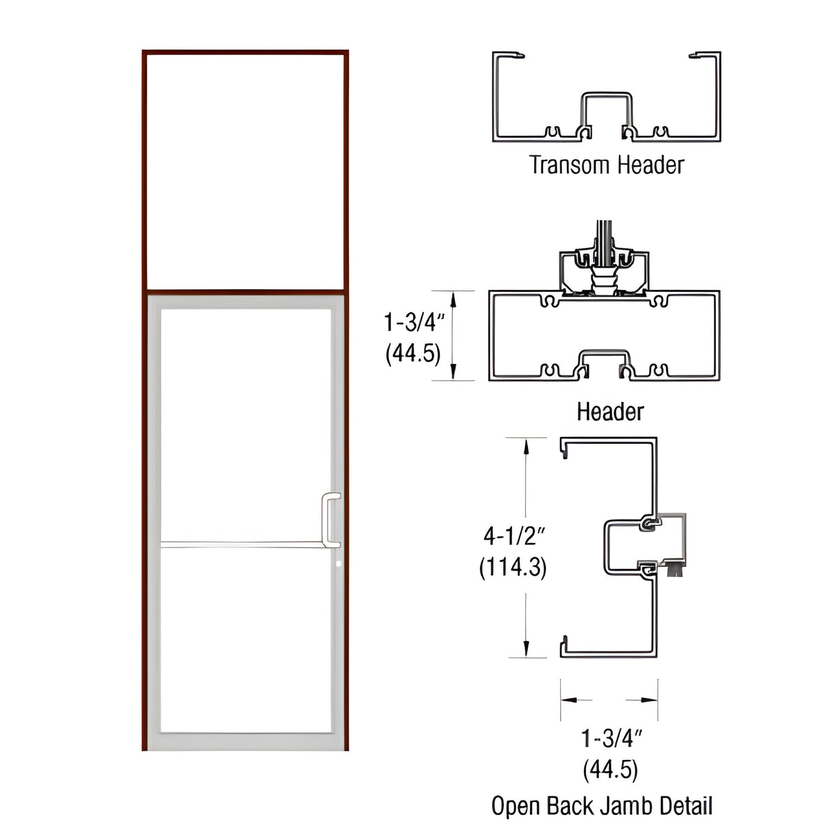 CRL-U.S. Aluminum Bronze Black Anodized Single Door 39-1/2" x 126" 450 Series Right Hand Transom Frame
