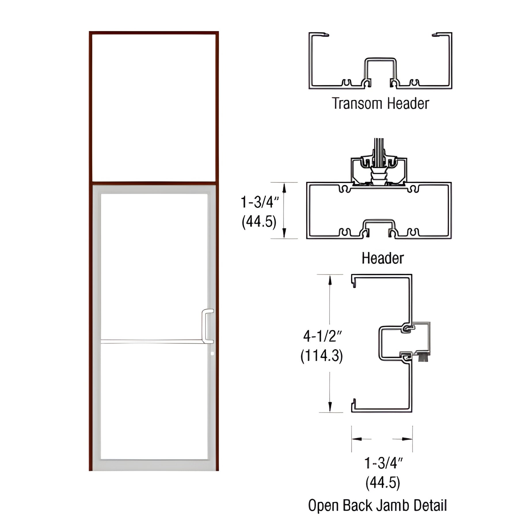CRL-U.S. Aluminum Bronze Black Anodized Single Door 39-1/2" x 126" 450 Series Right Hand Transom Frame
