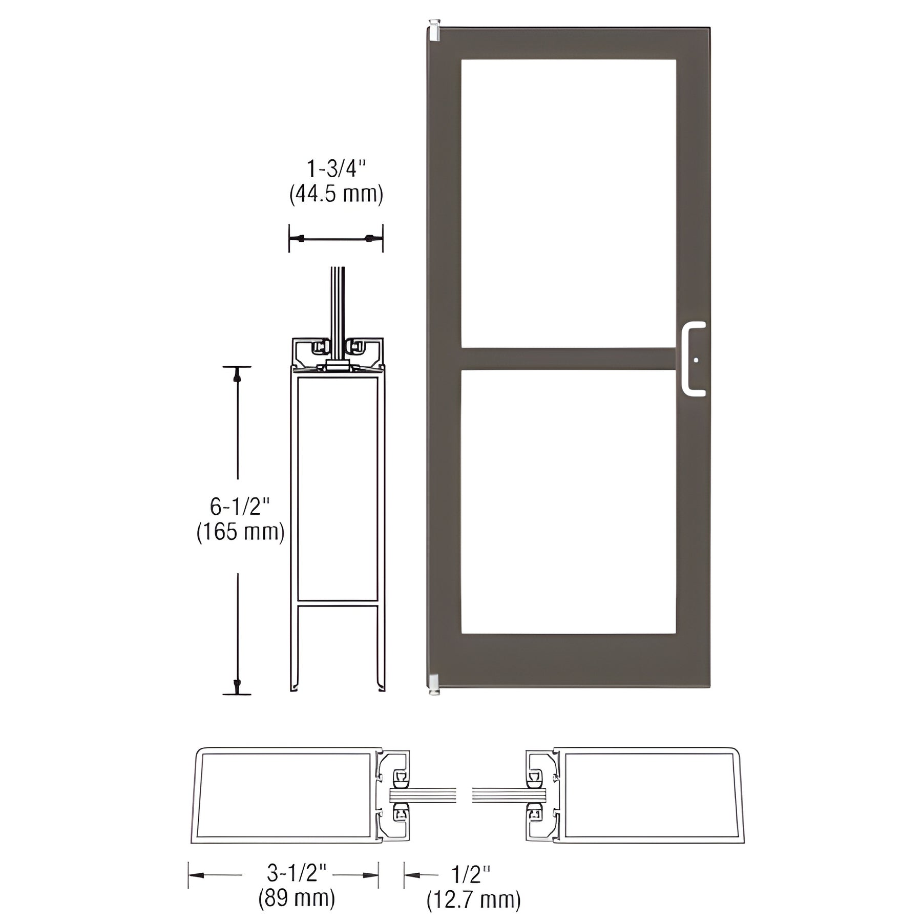 CRL-U.S. Aluminum Class I Bronze Black Anodized 400 Series Medium Stile (LHR) HLSO Single 3'0 x 7'0 Offset Hung with Pivots for Surf Mount Closer Complete Panic Door with Std. Panic and Bottom Rail