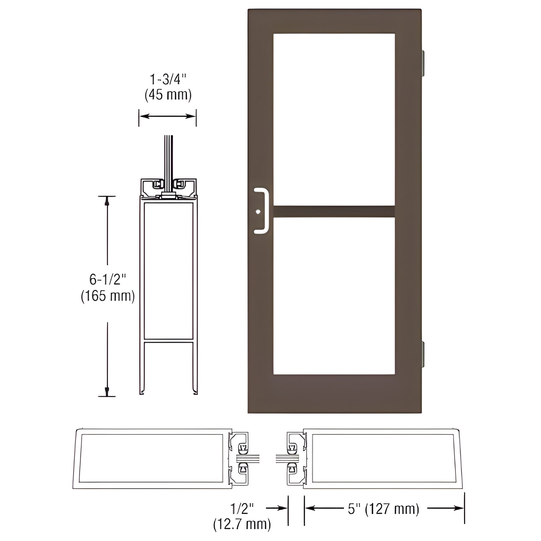 CRL-U.S. Aluminum Class I Bronze Black Anodized Custom Single Series 550 Wide Stile Butt Hinged Entrance Door For Panics and Surface Mount Door Closers