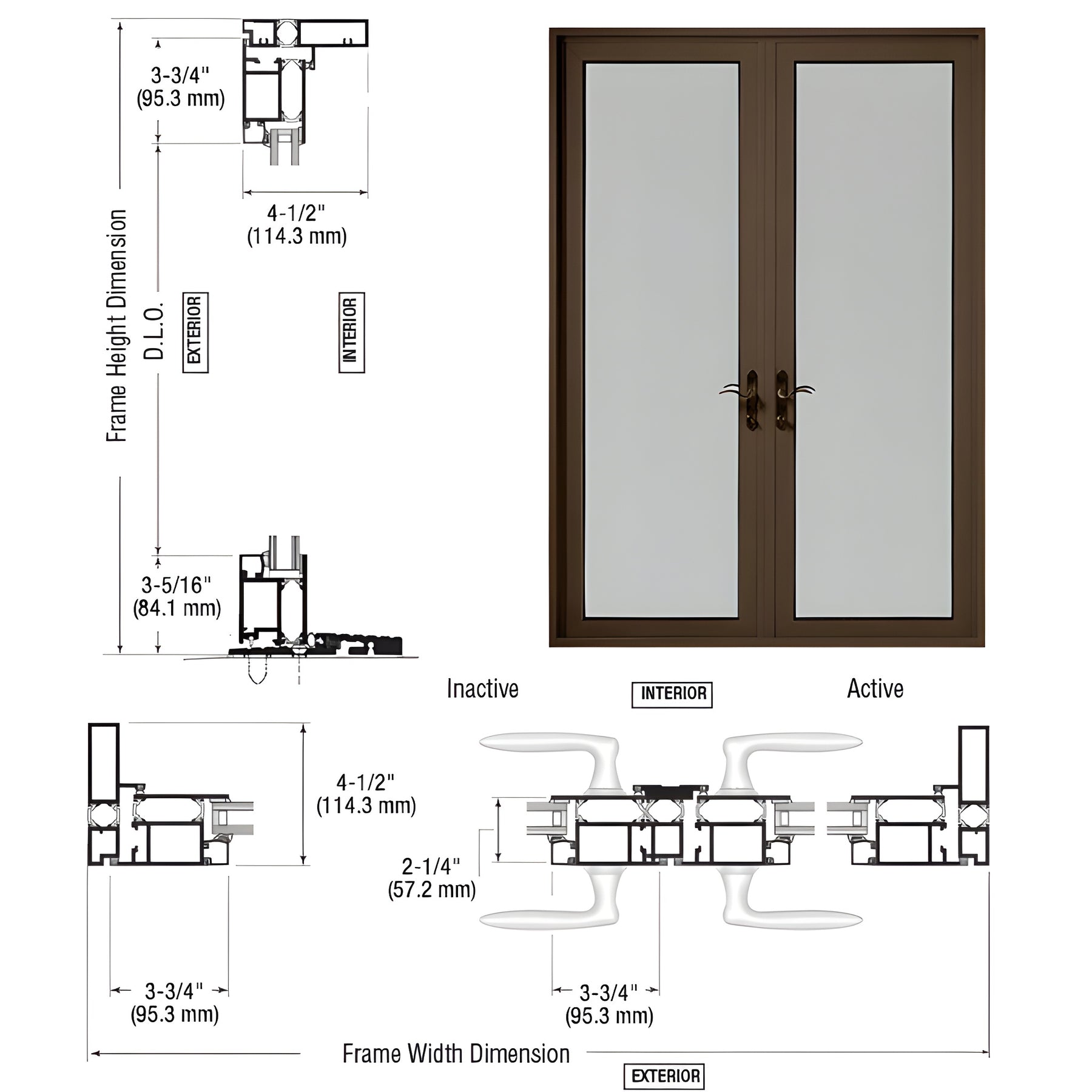 CRL-U.S. Aluminum Class I Bronze Black Anodized Series 925 Patio Door Pivot Hinge Pair Swing Out
