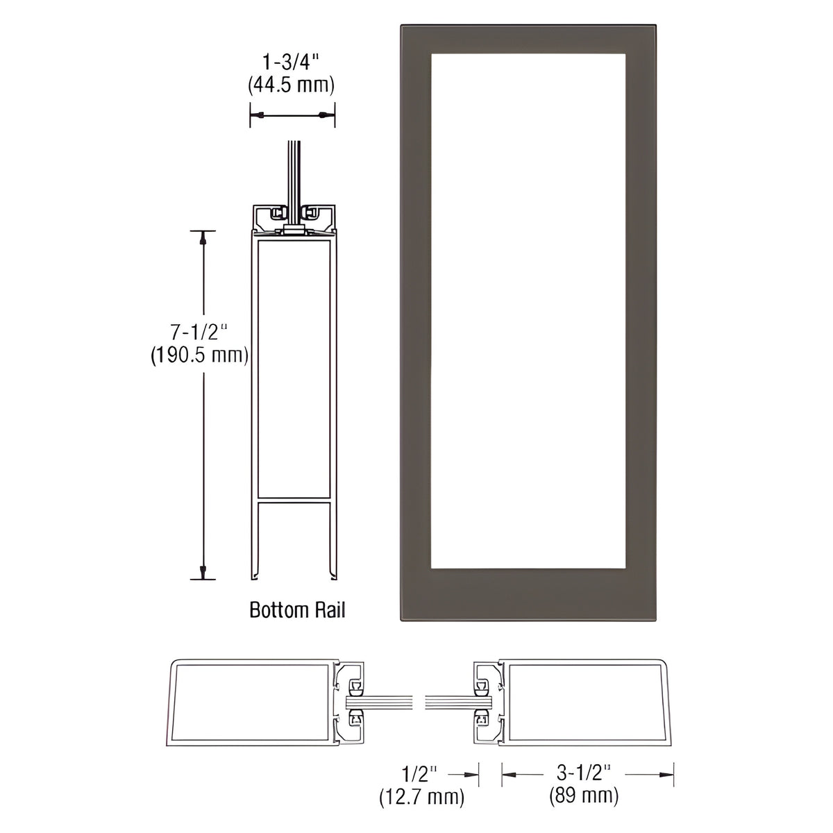 CRL-U.S. Aluminum Class L Bronze Black Anodized Custom Single Blank Series 400 Medium Stile Offset Hung Entrance Door - No Prep