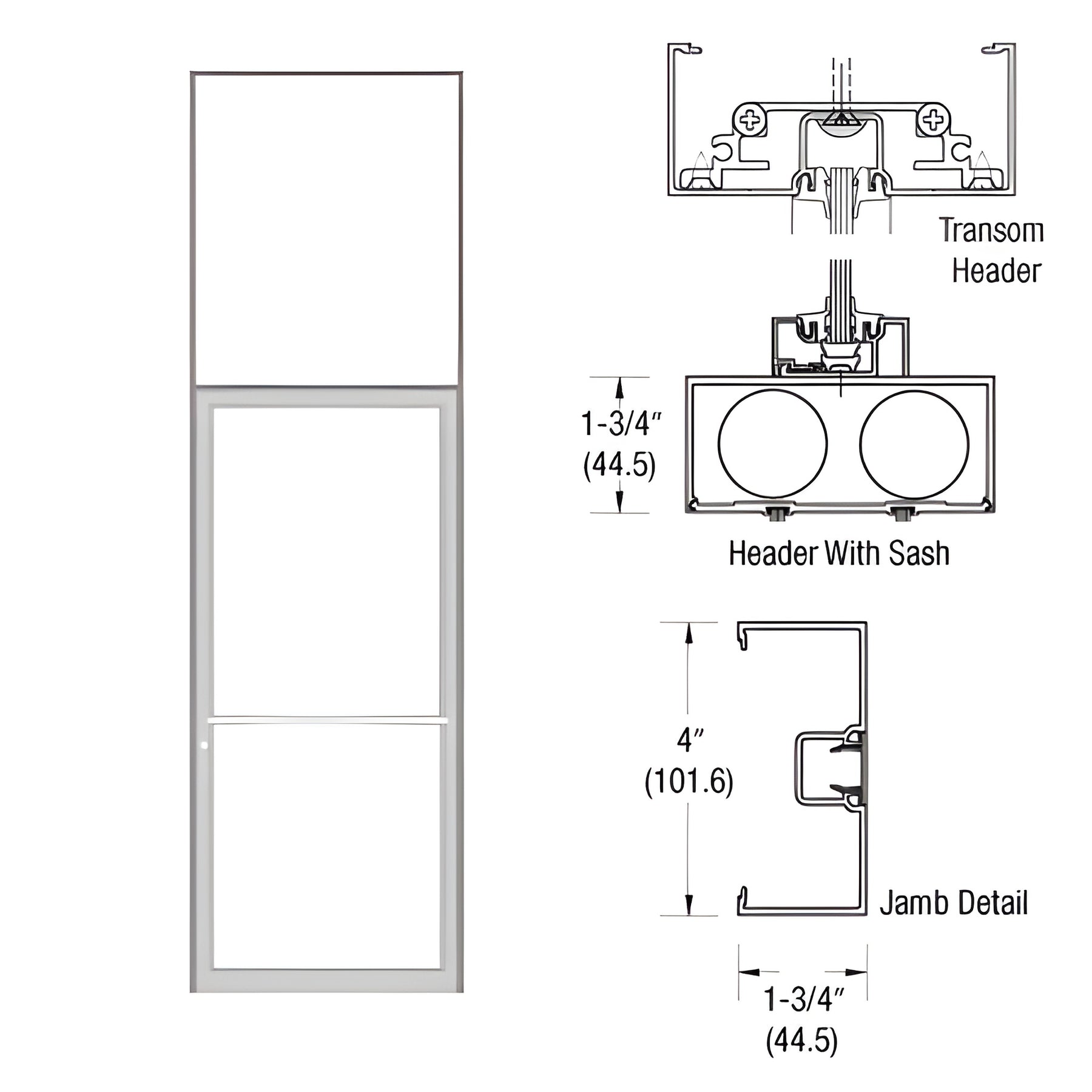 CRL-U.S. Aluminum Clear Anodized 1-3/4" x 4" 400 Series Transom Single Door Frame