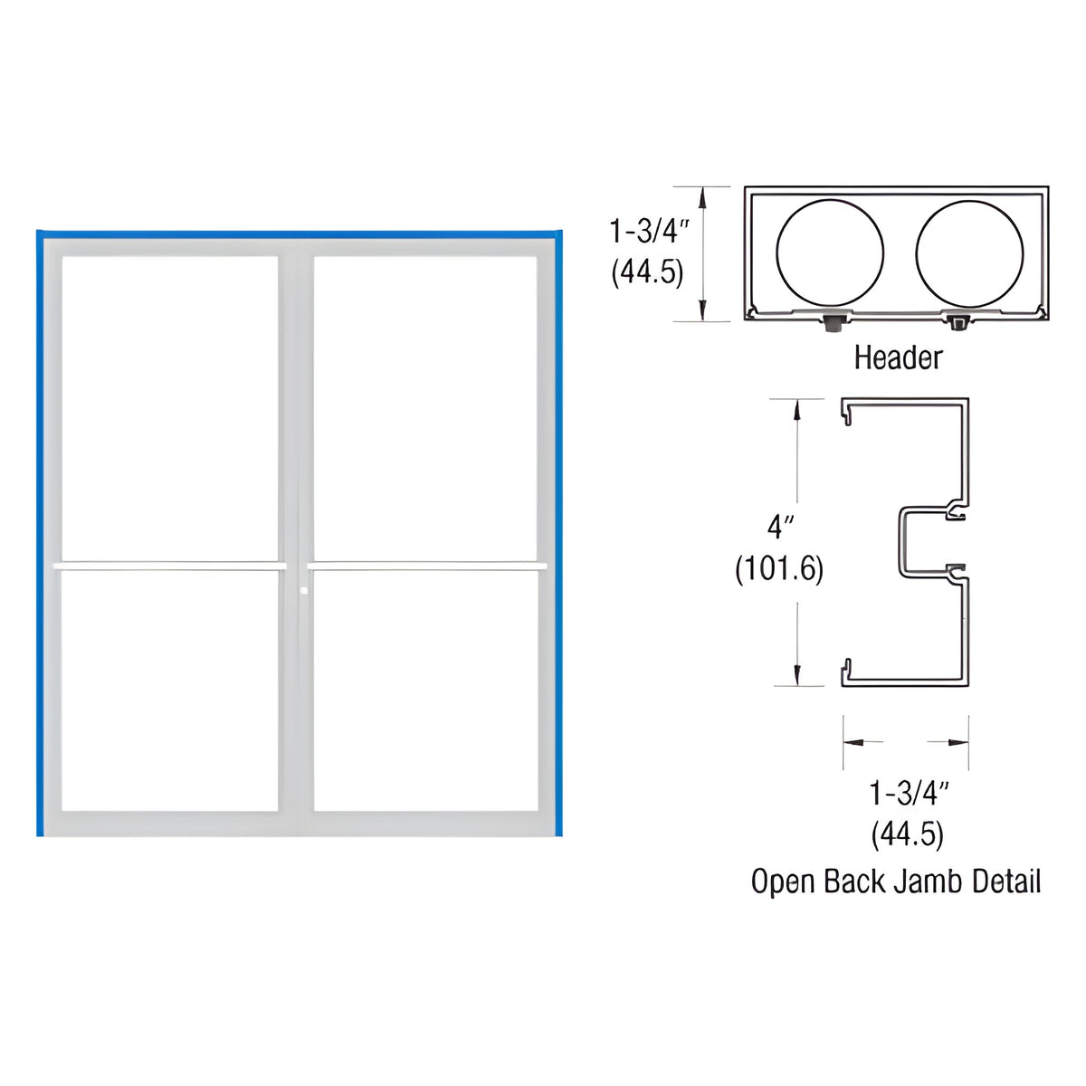 CRL-U.S. Aluminum Clear Anodized 1-3/4" x 4" 400 Series Up and Over Double Door Frame