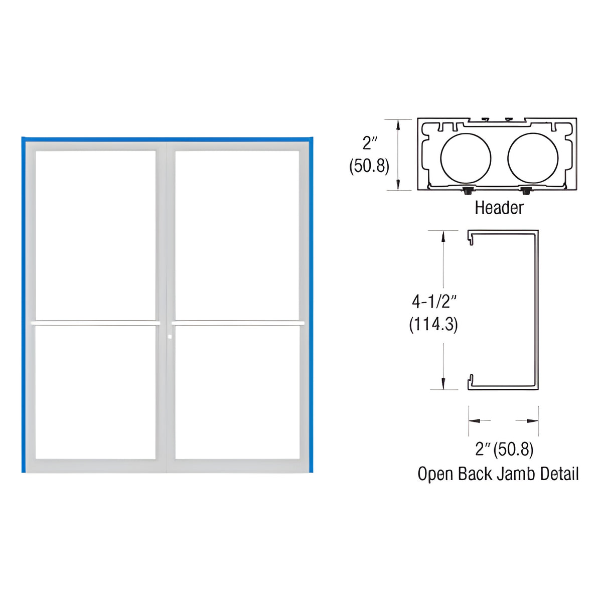 CRL-U.S. Aluminum Clear Anodized 2" x 4-1/2" 451 Series Up and Over Double Door Frame