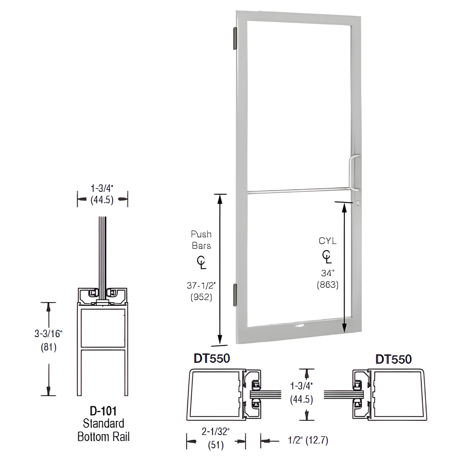 CRL-U.S. Aluminum Clear Anodized 250 Series Narrow Stile (LHR) HLSO Single 3'0 x 7'0 Offset Hung with Butt Hinges for Surf Mount Closer Complete Door Std. MS Lock & Bottom Rail