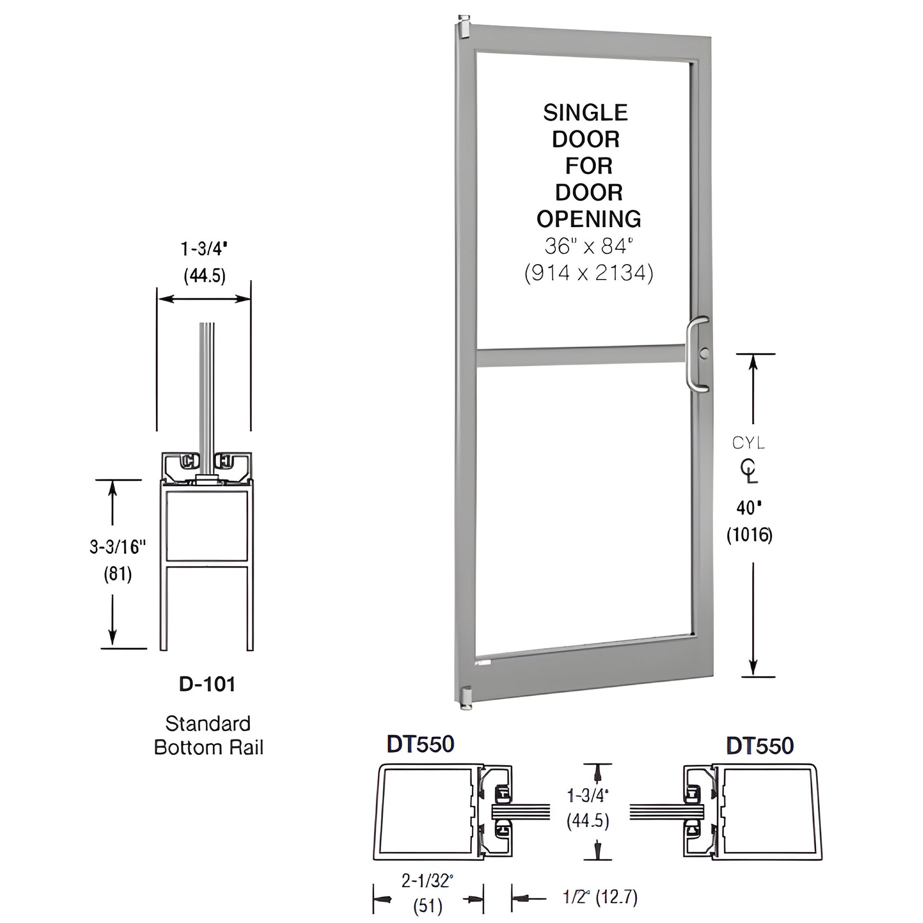 CRL-U.S. Aluminum Clear Anodized 250 Series Narrow Stile (LHR) HLSO Single 3'0 x 7'0 Offset Hung with Pivots for Surf Mount Closer Complete Panic Door with Std. Panic and Bottom Rail