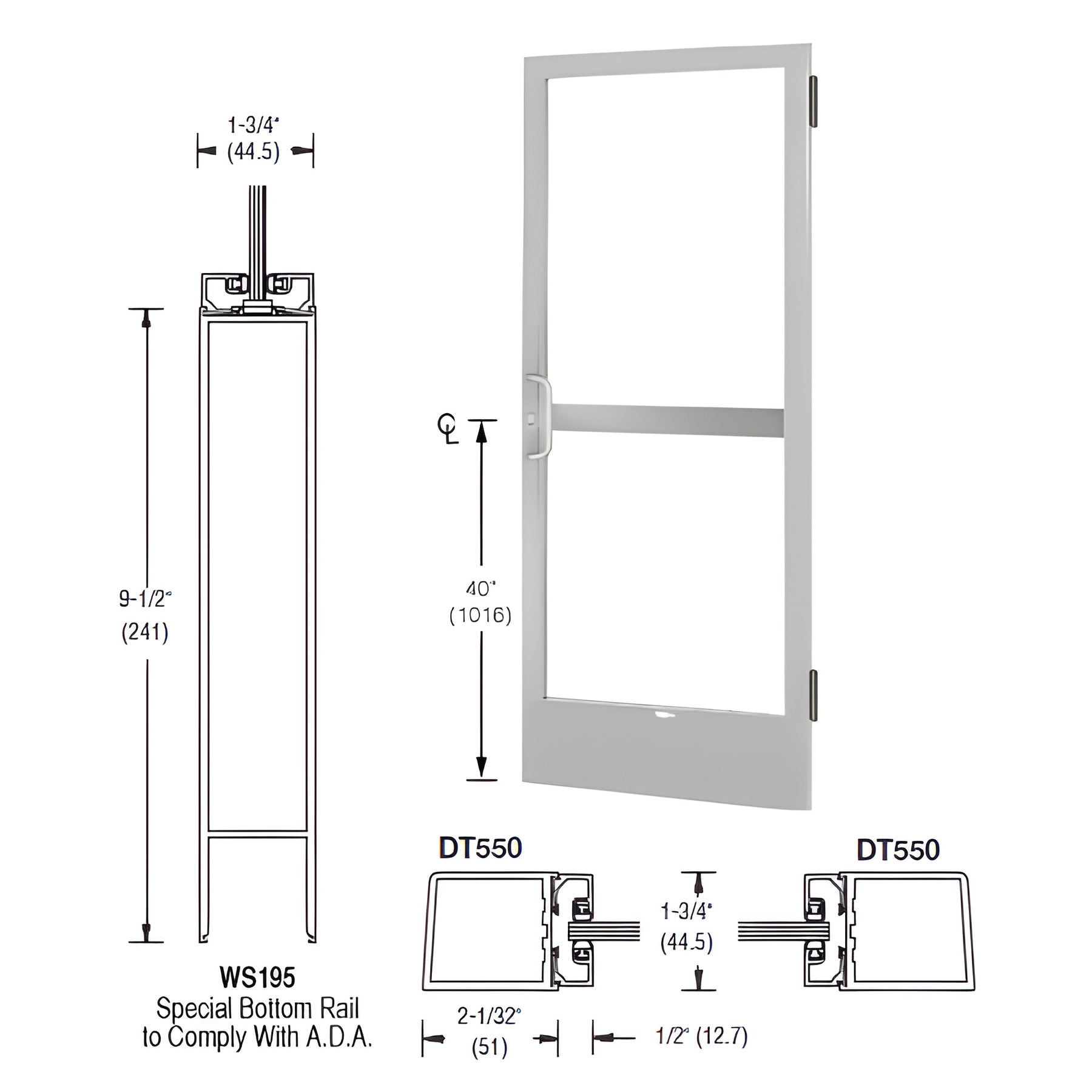 CRL-U.S. Aluminum Clear Anodized 250 Series Narrow Stile (RHR) HRSO Single 3' x 7' Offset Hung with Butt Hinges for Surf Mount Closer Complete Panic Door with Standard Panic and 9-1/2" Bottom Rail