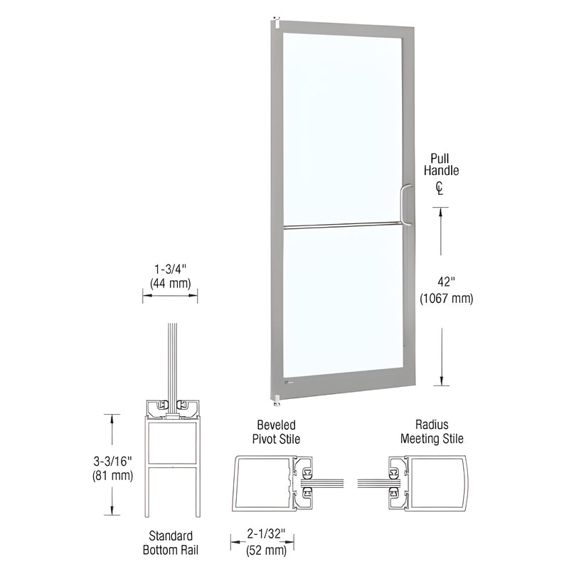CRL-U.S. Aluminum Clear Anodized 3'0 x 250 Series Narrow Stile Inactive Leaf of Pair 7'0 Offset Hung with Pivots for Surf Mount Closer Complete