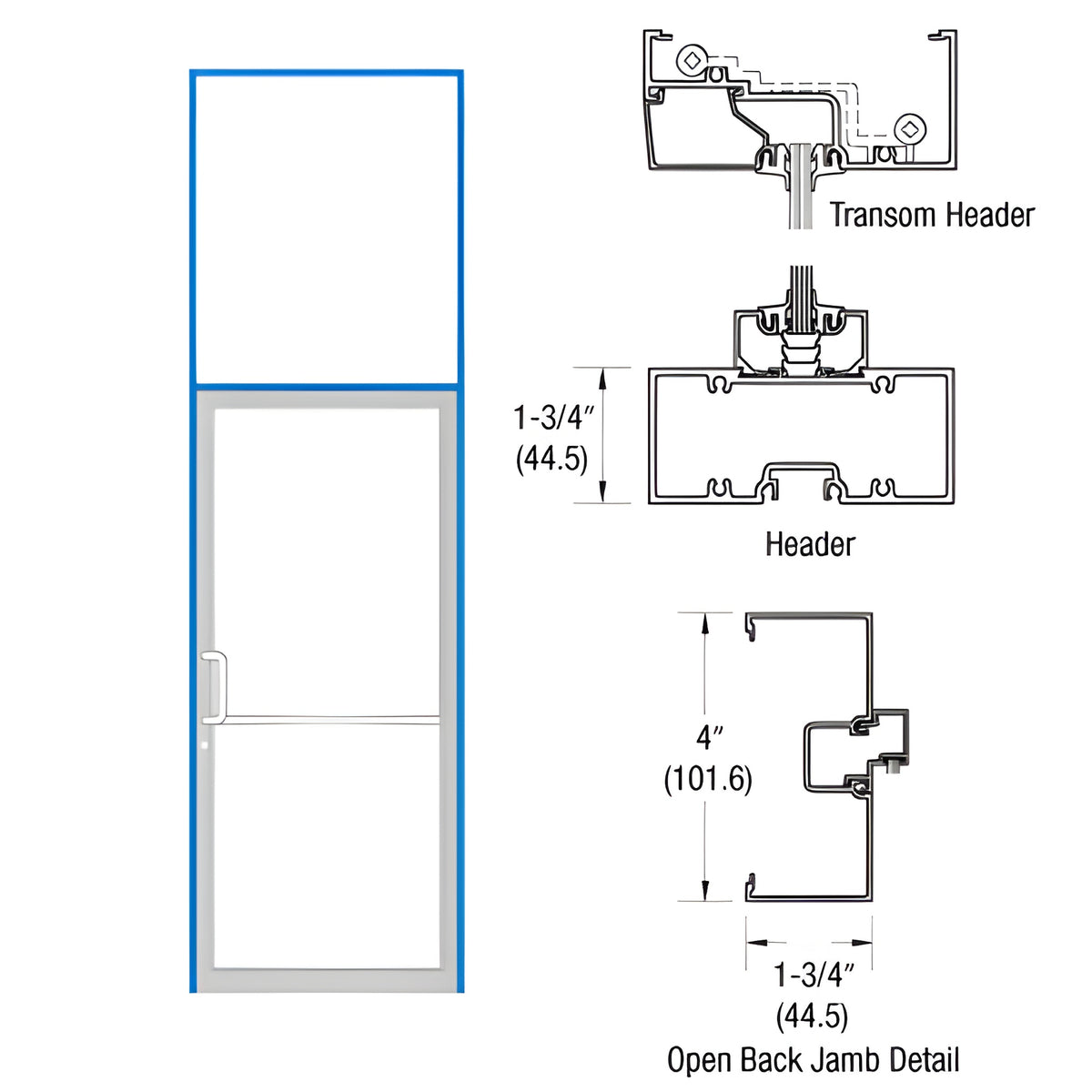 CRL-U.S. Aluminum Clear Anodized 39-1/2" x 126" 400 Series Left Hand Transom Single Door Frame
