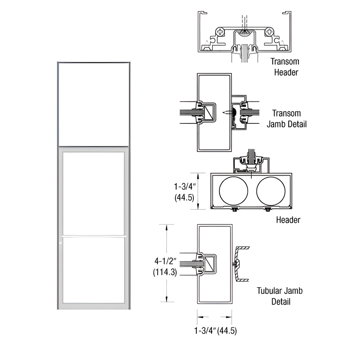 CRL-U.S. Aluminum Clear Anodized 39-1/2" x 126" 450 Series Transom Single Door Frame for Center Hung OHCC