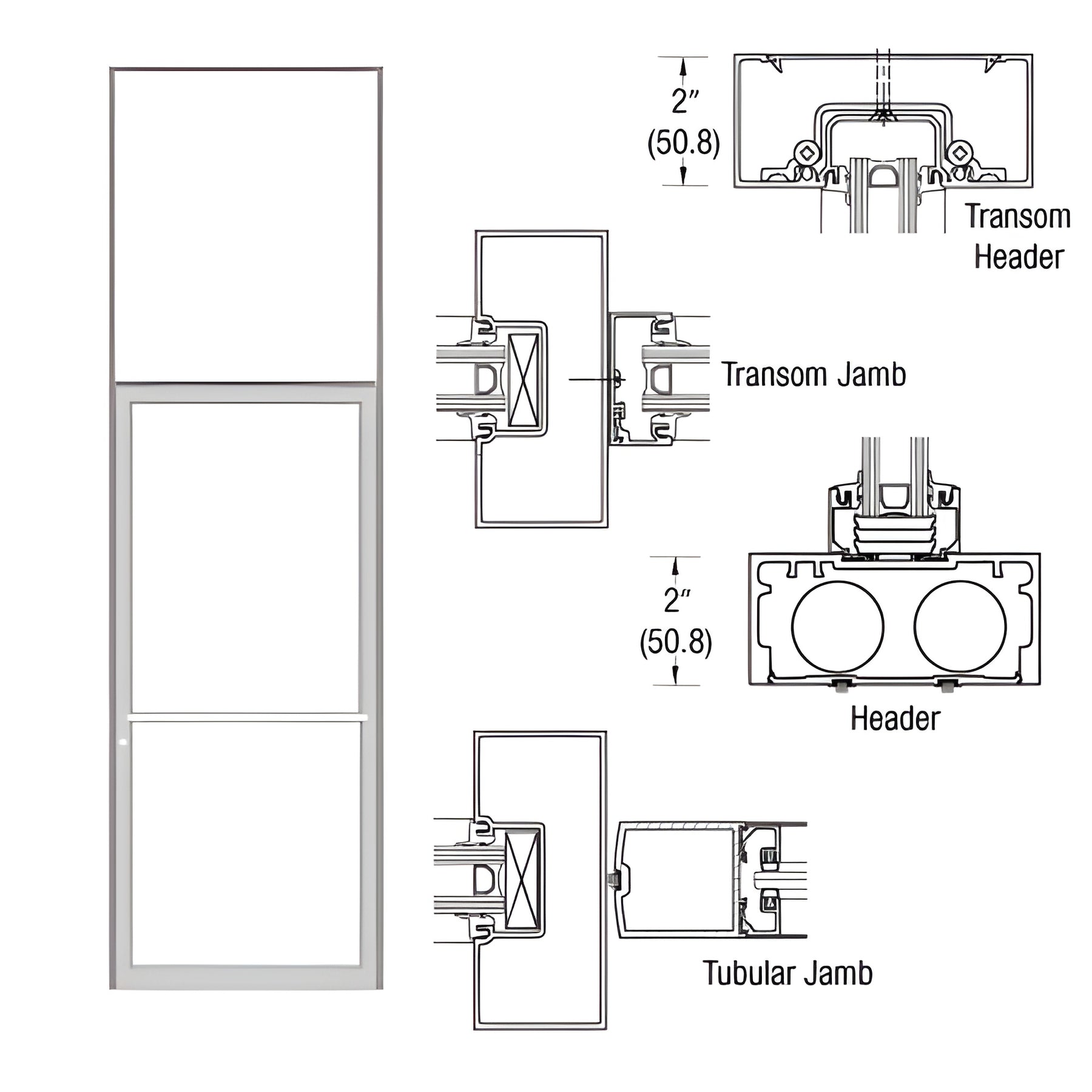 CRL-U.S. Aluminum Clear Anodized 40" x 126" 451 Series Transom Single Door Frame for Center Hung OHCC