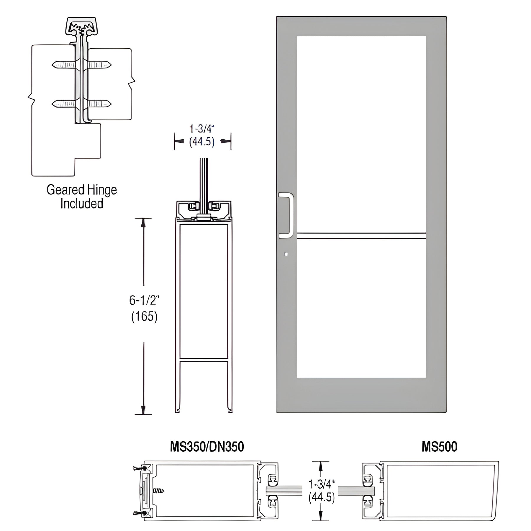 CRL-U.S. Aluminum Clear Anodized 400 Series Medium Stile Active Leaf of Pair 3'0 x 7'0 Offset Hung with Geared Hinged Complete Door Std. MS Lock & Bottom Rail
