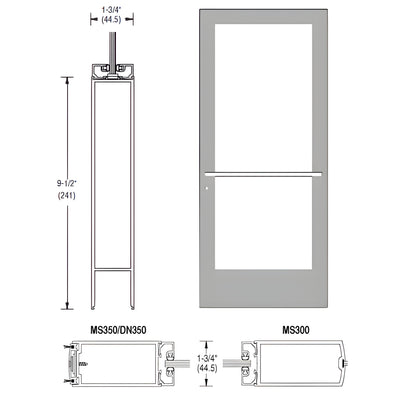 CRL-U.S. Aluminum Clear Anodized 400 Series Medium Stile Active Leaf of Pair 3'0 x 7'0 Center Hung for OHCC w/Standard Push Bars Complete Door Std. Lock & 9-1/2" Bottom Rail